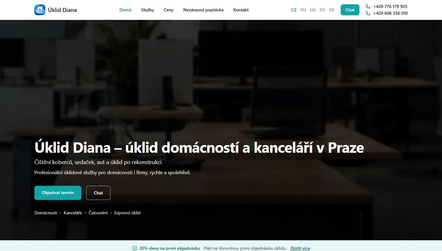 Web Diana Úklid – profesionální čištění interiérů aut